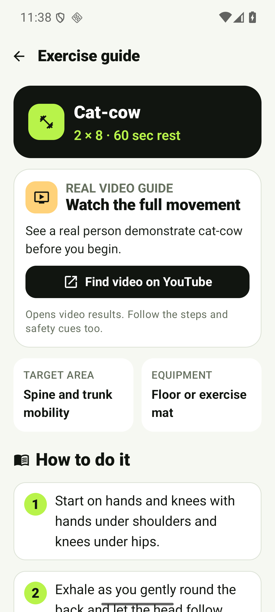 PulsePlan exercise guide with movement instructions