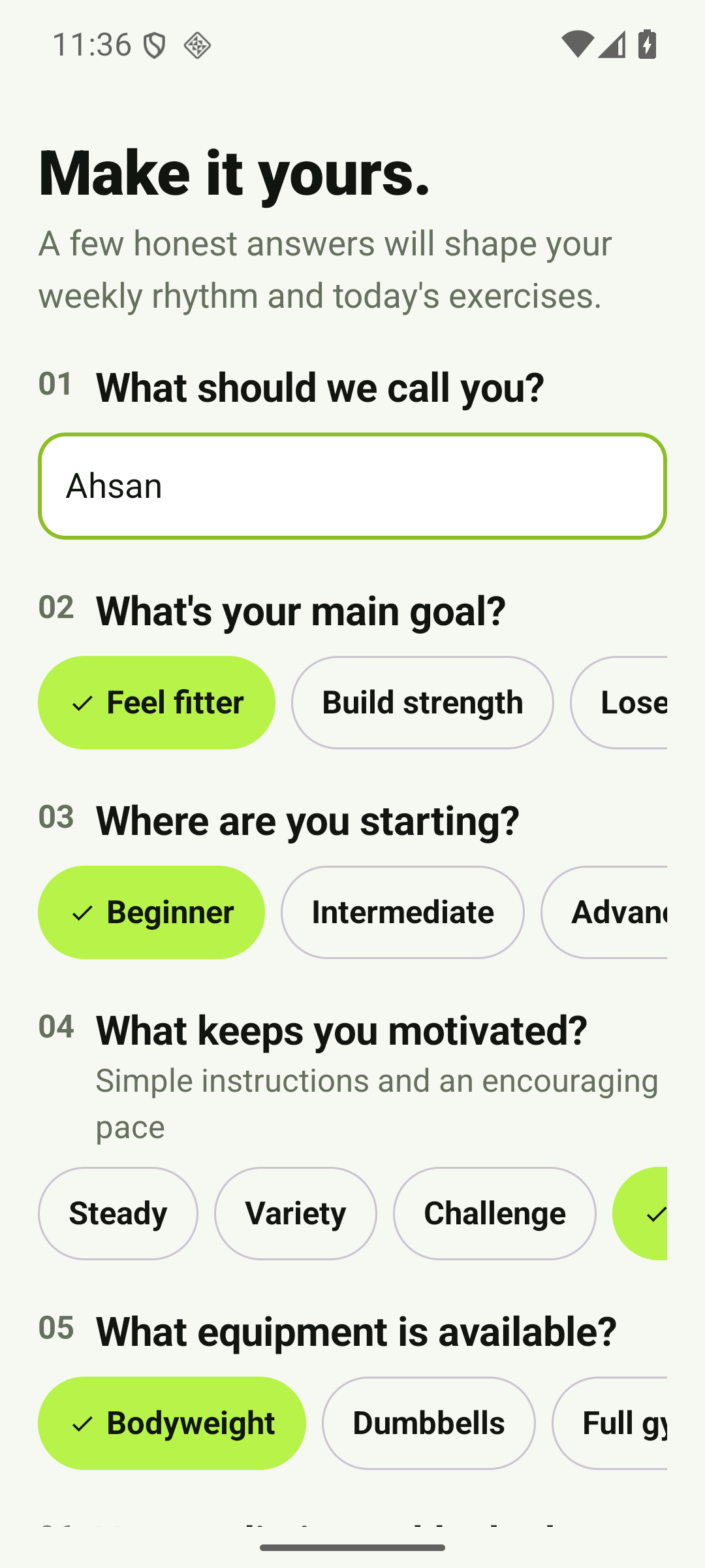 PulsePlan personalized onboarding questions