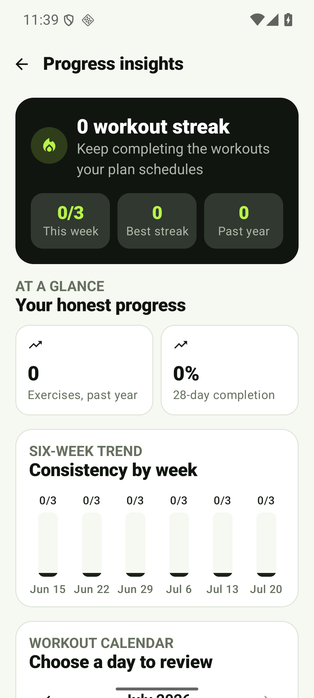 PulsePlan progress insights and six-week trend